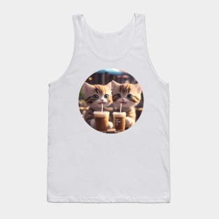 Two cute happy kittens drinking iced coffee Tank Top